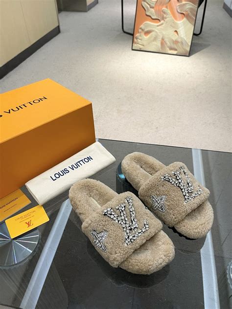 louis vuitton slides for women|Louis Vuitton fuzzy slides.